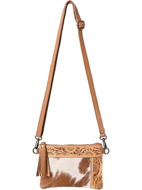 Stylish Natural Cowhide Leather Handbag with Adjustable Strap | Versatile Sling